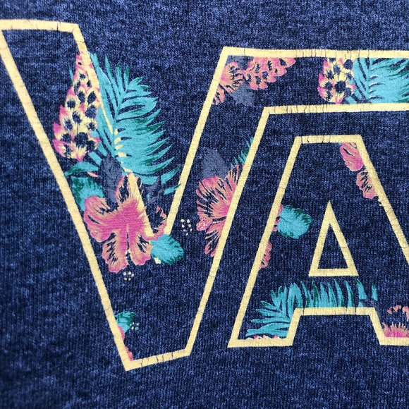 Vans Charcoal Hawaiian Floral Patterned Logo Tee M - Picture 4 of 9